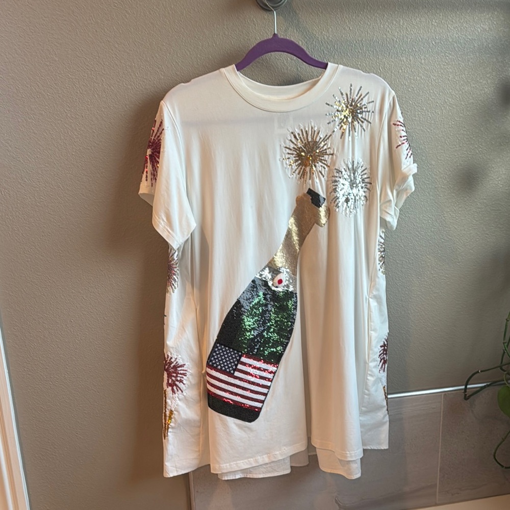 Queen of Sparkles Champagne Bottle Fourth of July 🇺🇸 T Shirt Dress ✨